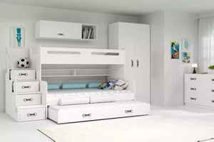 Lit ado superposé 3 places Max 3 120X200 avec matelas et tiroir, blanc
