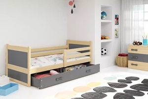 Lit ado simple Rico 80X190 avec tiroir, pin/gris