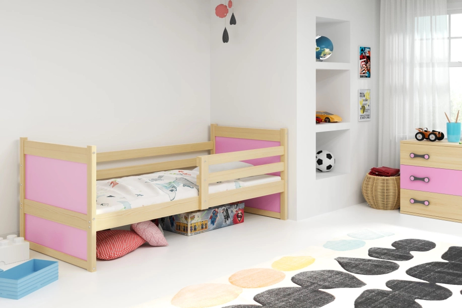 Lit ado simple Rico 90X200 avec matelas, pin/rose
