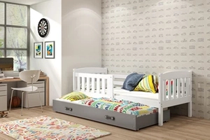 Lit ado gigogne Jacquot 80X190 avec matelas et tiroir, blanc/gris