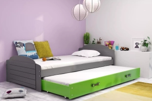 Lit ado gigogne Lili 90X200 avec matelas et tiroir, gris/vert
