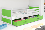 Lit ado simple Rico 80X190 avec matelas et tiroir, blanc/vert