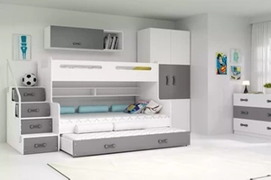 Lit ado superposé 3 places Max 3 120X200 avec matelas et tiroir, gris