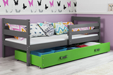 Lit ado simple Éric 90X200 avec matelas et tiroir, gris/vert