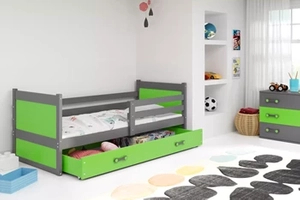 Lit ado simple Rico 90X200 avec tiroir, gris/vert