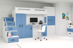 Lit ado simple Max 4 80X200 mezzanine avec bureau, bleu