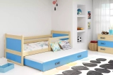Lit ado gigogne Rico 80X190 avec matelas et tiroir, pin/bleu