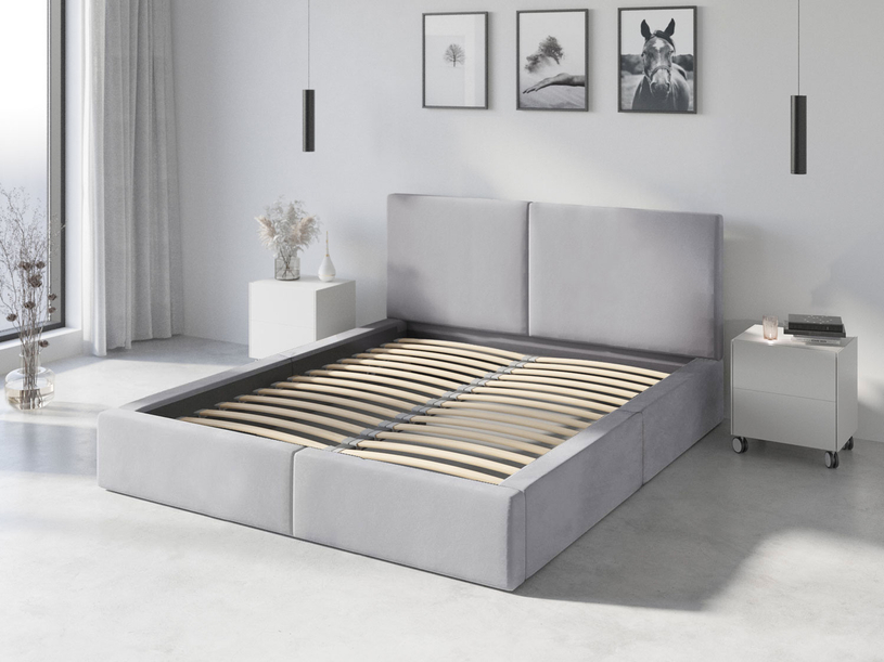 Lit double rembourré Le Hilton 160X200, gris clair