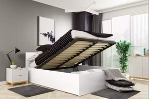 Lit double Le Panamax 140X200 avec matelas et coffre, blanc