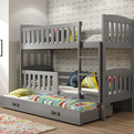 Lit ado superposé 3 places Jacquot 90X200 avec matelas et tiroir, gris