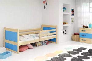 Lit ado simple Rico 90X190 avec matelas, pin/bleu