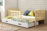 Lit ado gigogne Jacquot 90X200 avec matelas et tiroir, pin/blanc