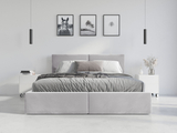 Lit double rembourré Le Hilton 140X200 avec matelas et coffre, gris clair