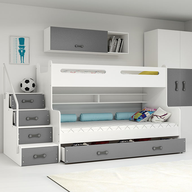 Lit ado superposé Max 3 120X200 avec matelas et tiroir, gris