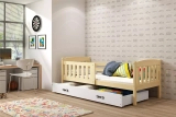 Lit enfant simple Jacquot 80X160 avec matelas et tiroir, pin/blanc