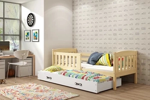 Lit ado gigogne Jacquot 80X190 avec matelas et tiroir, pin/blanc