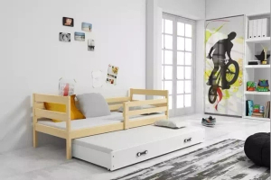 Lit ado gigogne Éric 90X190 avec matelas et tiroir, pin/blanc