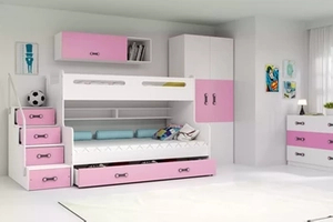 Lit ado superposé Max 3 120X200 avec matelas et tiroir, rose