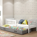 Lit ado gigogne Jacquot 90X190 avec tiroir, blanc/gris