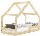 Lit enfant simple Cabane 80X160 avec matelas, bois naturel
