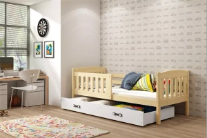 Lit ado simple Jacquot 90X190 avec tiroir, pin/blanc