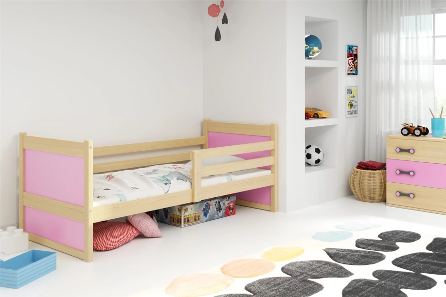 Lit ado simple Rico 90X190 avec matelas, pin/rose