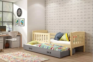 Lit ado gigogne Jacquot 90X190 avec matelas et tiroir, pin/gris