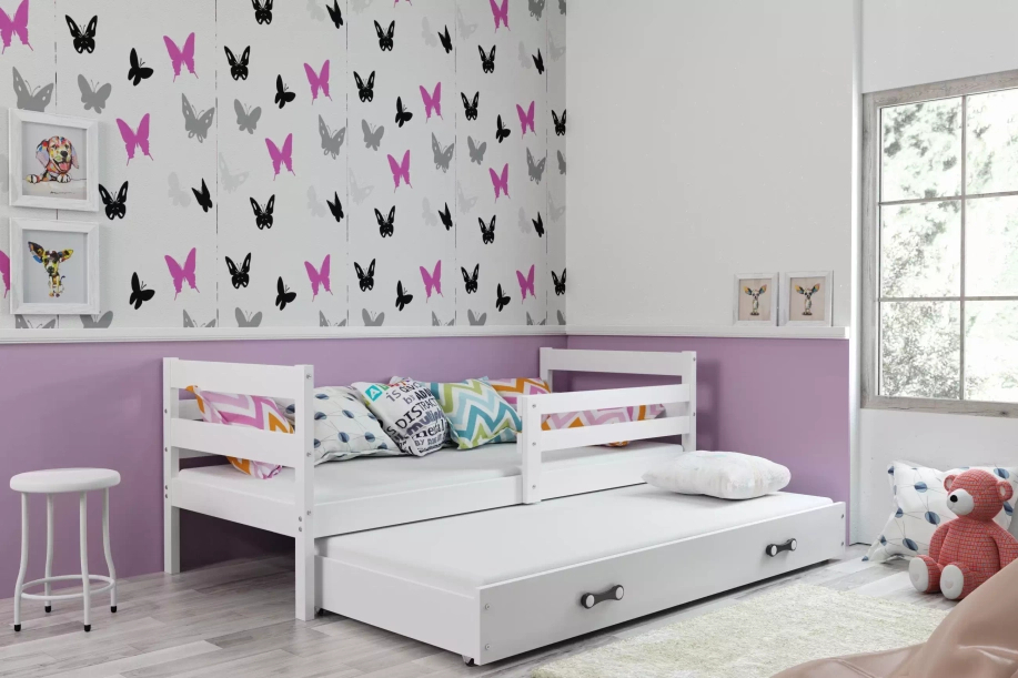 Lit ado gigogne Éric 90X200 avec matelas et tiroir, blanc