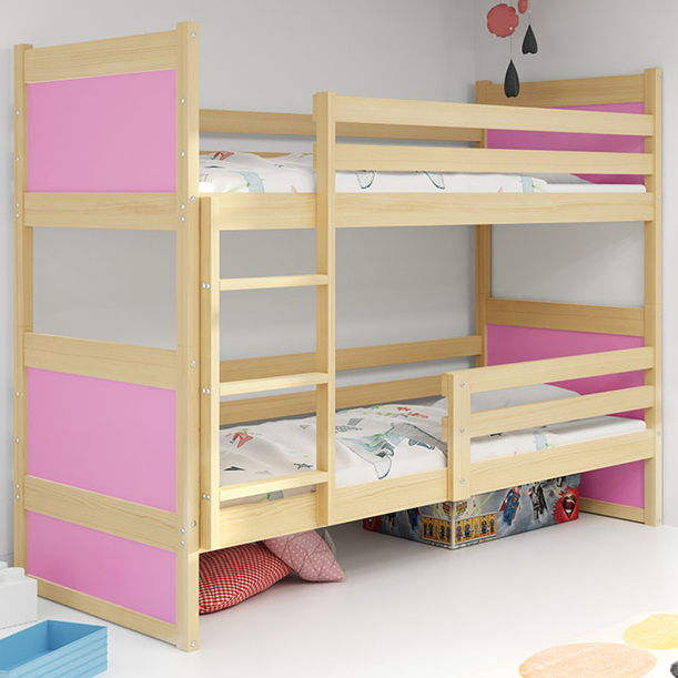 Lit ado superposé Rico 90X200 avec matelas, pin/rose
