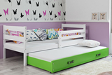 Lit ado gigogne Éric 80X190 avec matelas et tiroir, blanc/vert
