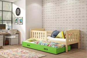 Lit ado gigogne Jacquot 90X190 avec matelas et tiroir, pin/vert