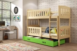 Lit ado superposé Jacquot 90X200 avec matelas et tiroir, pin/vert