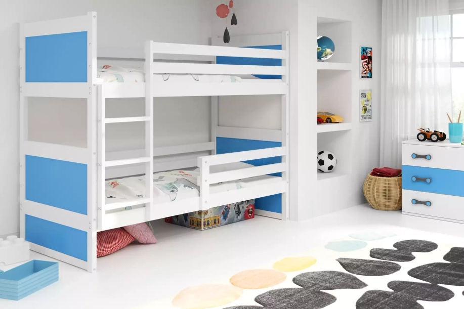 LIT ADOLESCENT SUPERPOSÉ RICO LE CADRE EN BLANC LES PANNEAUX BLEUS SANS TIROIR SANS MATELAS 90 X 190