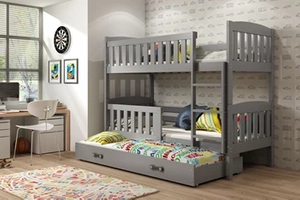 Lit ado superposé 3 places Jacquot 90X190 avec matelas et tiroir, gris