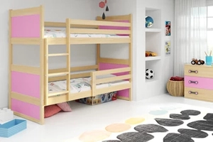 Lit ado superposé Rico 90X200 avec matelas, pin/rose