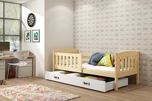 Lit ado simple Jacquot 80X190 avec matelas et tiroir, pin/blanc