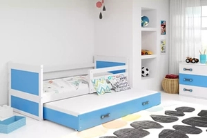 Lit ado gigogne Rico 80X190 avec matelas et tiroir, blanc/bleu