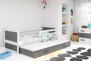 Lit ado gigogne Rico 90X190 avec matelas et tiroir, blanc/gris