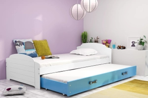 Lit ado gigogne Lili 90X200 avec matelas et tiroir, blanc/bleu