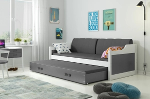 Lit ado gigogne David 90X200 avec matelas et tiroir, blanc/gris