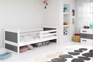 Lit ado simple Rico 90X190 avec matelas, blanc/gris