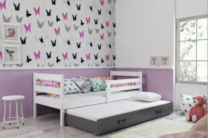 Lit ado gigogne Éric 90X190 avec matelas et tiroir, blanc/gris