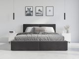 Lit double rembourré Le Hilton 120X200 avec matelas et coffre, graphite