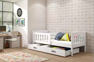 Lit ado simple Jacquot 90X190 avec matelas et tiroir, blanc