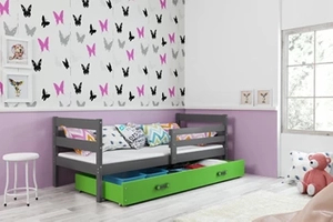 Lit ado simple Éric 80X190 avec tiroir, gris/vert