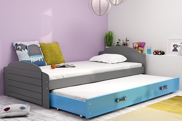 Lit ado gigogne Lili 90X200 avec matelas et tiroir, gris/bleu