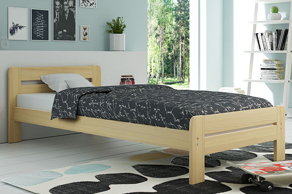 Lit double Dallas simple 90X200 avec matelas, pin