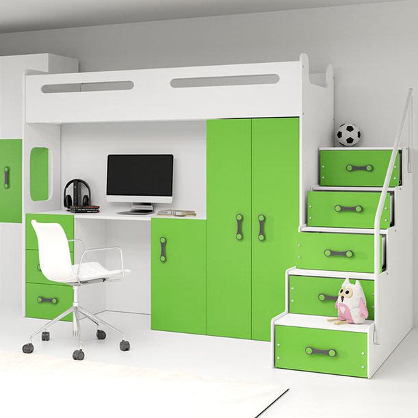 Lit ado simple Max 4 80X200 avec matelas et bureau, vert