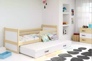 Lit ado gigogne Rico 90X190 avec matelas et tiroir, pin/blanc