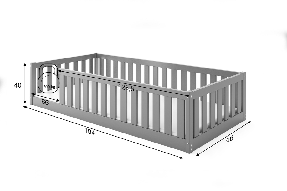 Lit enfant simple Bella Sima 90X190, gris